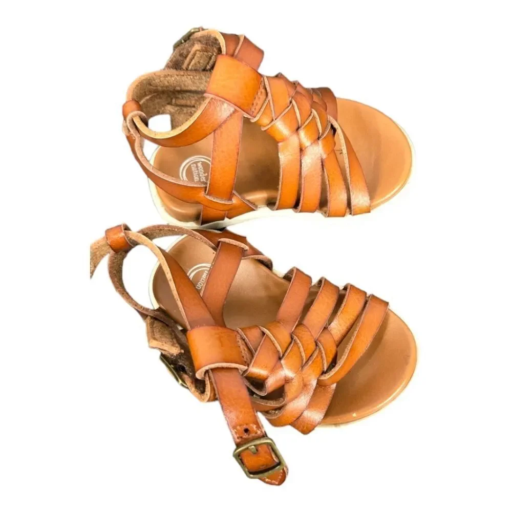 Toddler Girls Gladiator Sandals Size 2 Brown Strappy Velcro Straps Wonder Nation